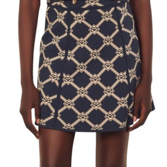 Ultra Rare Sandro Madere Logo Pattern A-line knitted skirt with jacquard - Picture 4 of 8